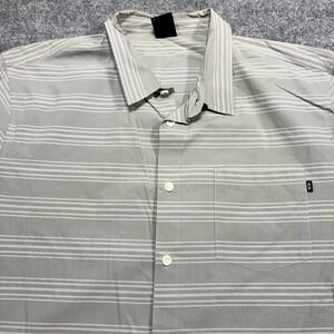 Oakley Striped Button Down Shirt Mens XXL Gray Short Sleeve Cotton